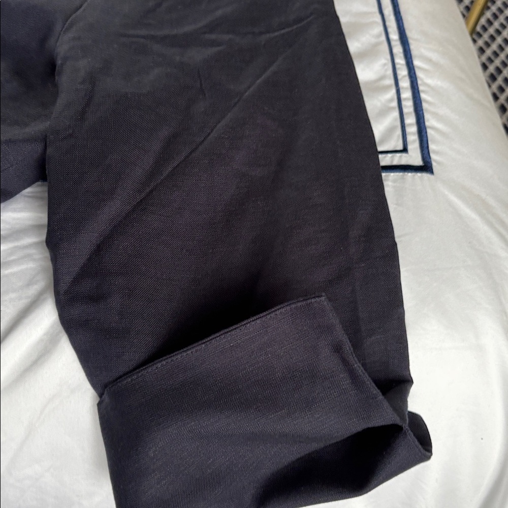 Navy Button-Front 3/4 Sleeve linen blend lined jacket. - Picture 15 of 16